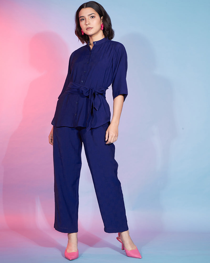 Fancy Design Navy Blue Color Viscose Rayon Co-Ord Set