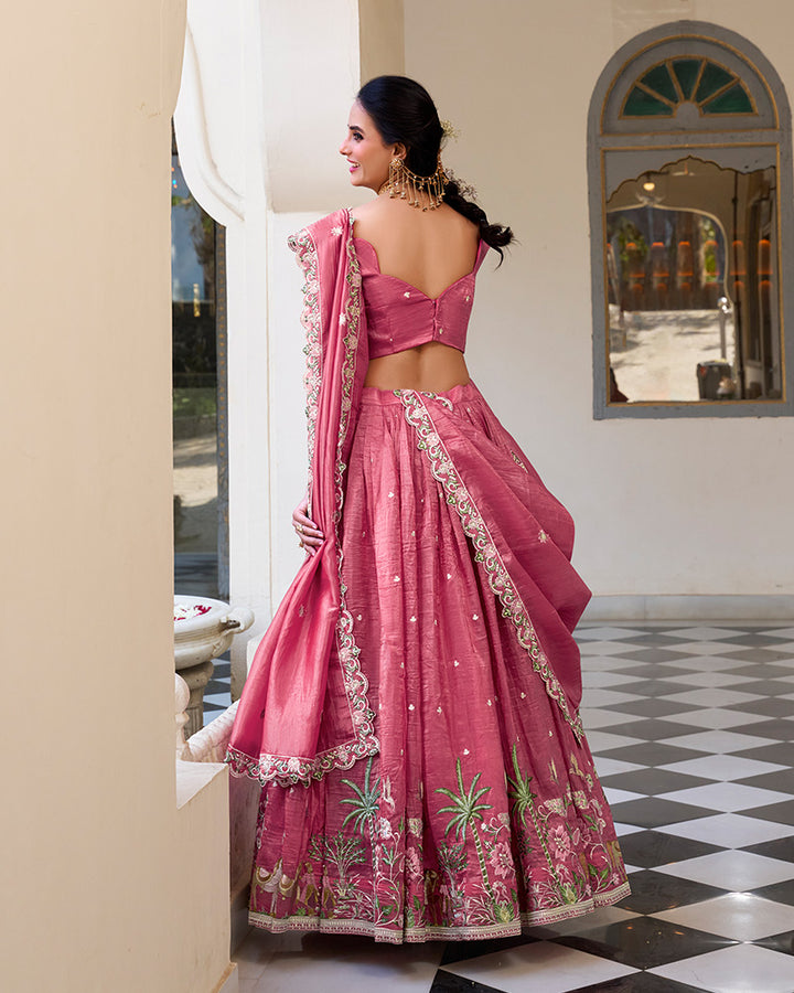 Designer Pink Color Gold Crush Sequence Embroidered Work Lehenga Choli
