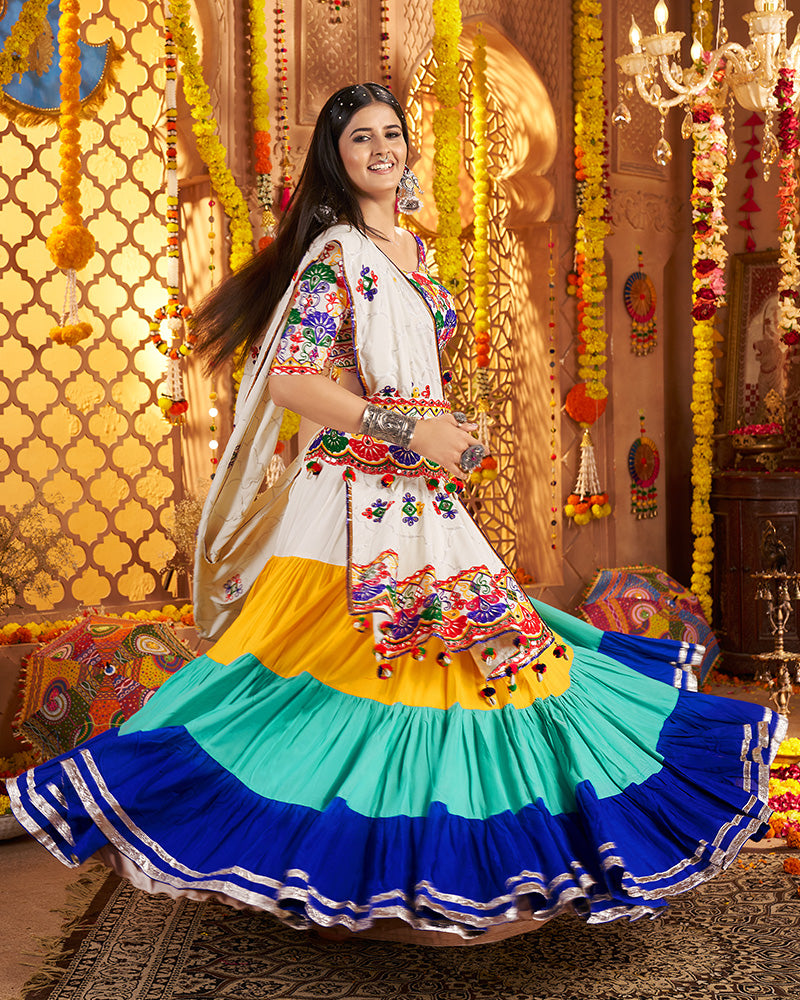 Vibrant White Multi Color Embroidered Garba Choli