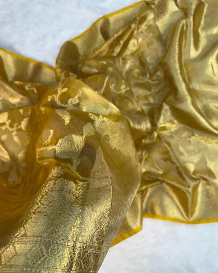 Golden Color Banarasi Tissue Zari Weaving Saree