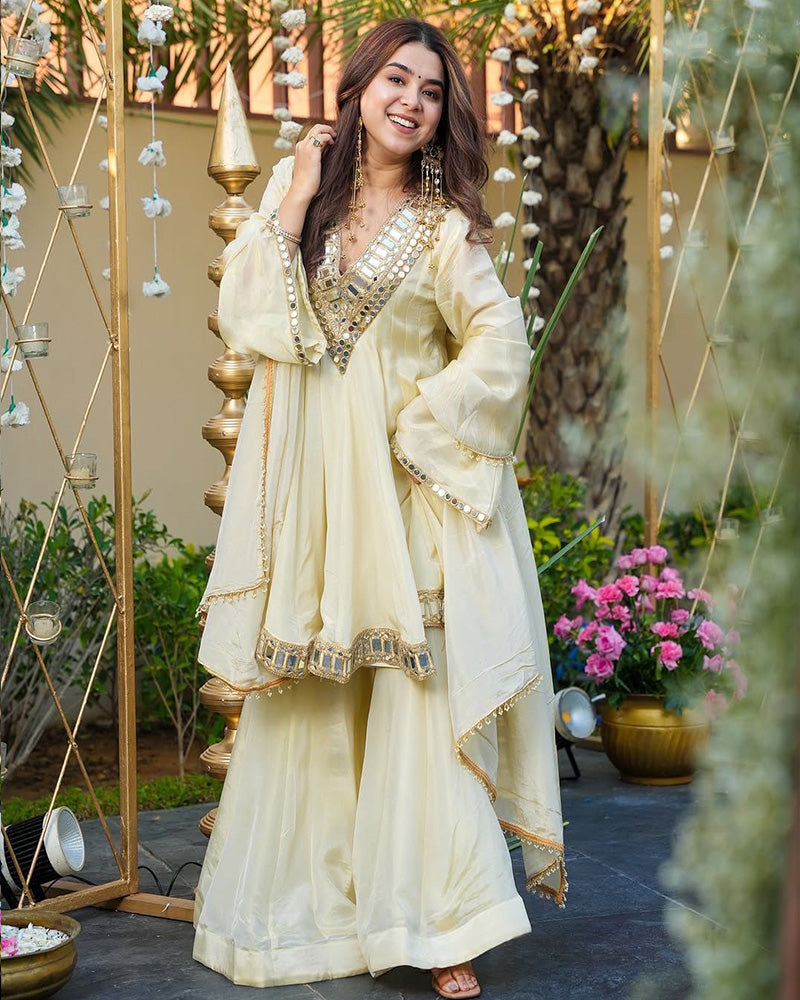 Off White Color Viscose Cosmos Plazzo Suit