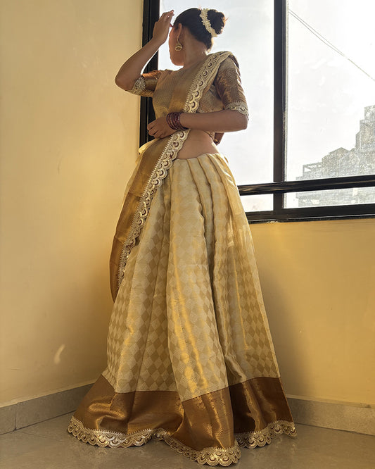 Golden Color Tissue Silk Zari Work Saree