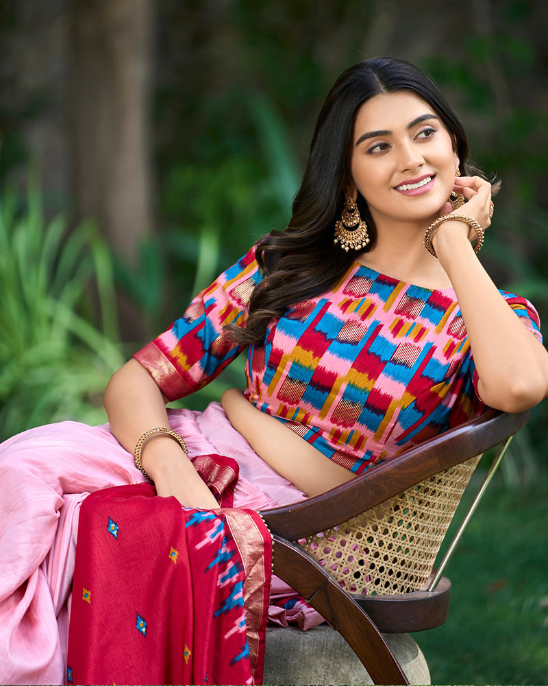 Peach Color Print With Foil Work Tussar Silk Lehenga Choli