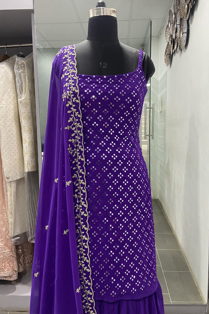 Purple Sequence Work Three Piece Sharara Suit