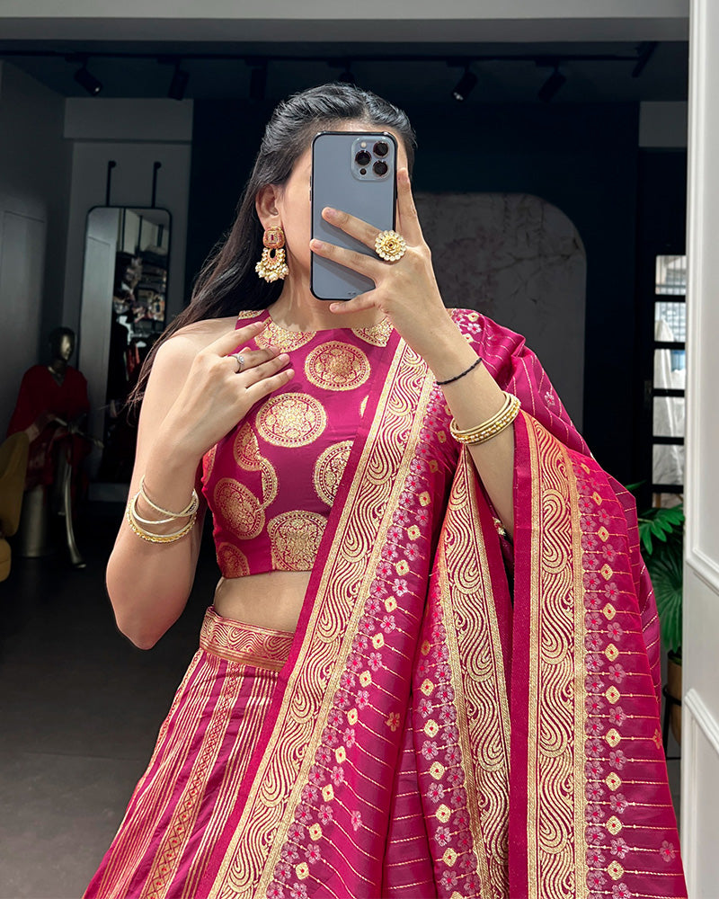 Rani Pink Color Banarasi Silk Zari Weaving Lehenga Choli