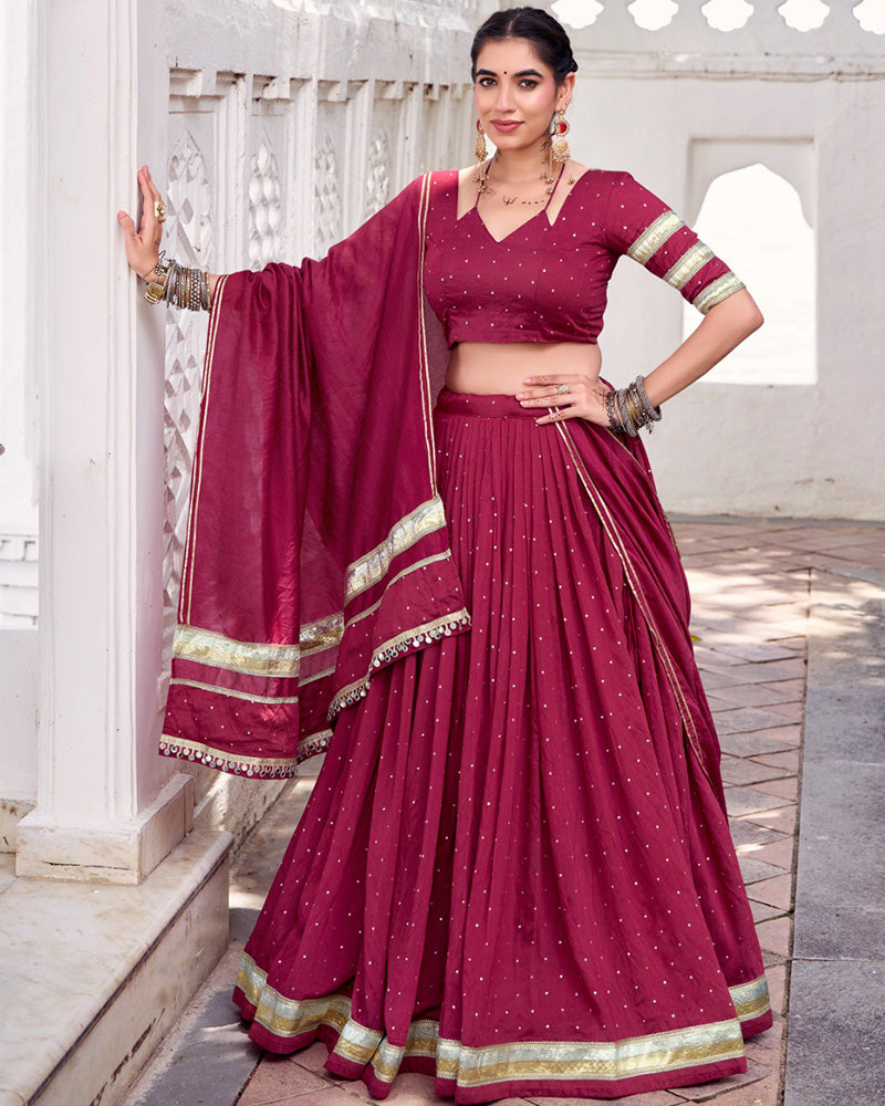 Elegant Maroon Color Pure Chanderi Full Stitched Lehenga Choli