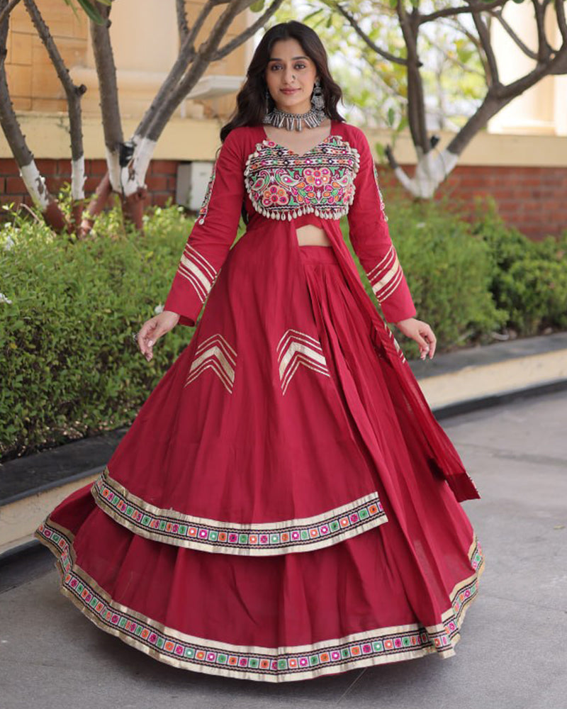 Four Color Traditional Kora Cotton Navratri Lehenga Choli