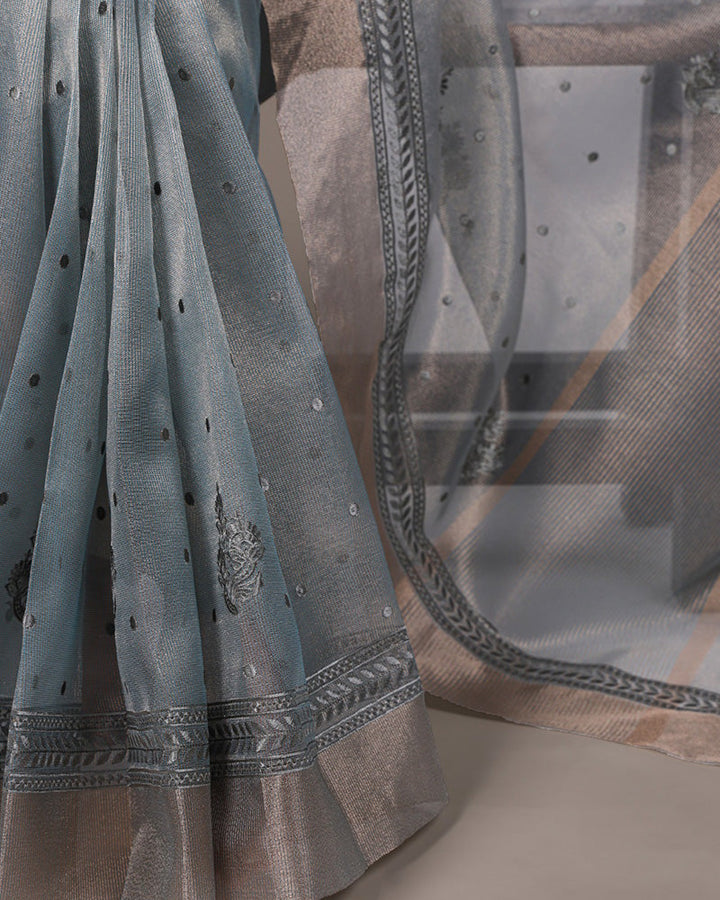 Sky Blue Color Poly Shimmer Embroidered Saree