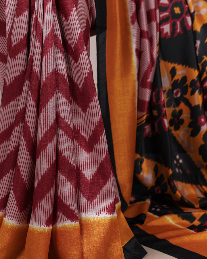 Maroon Color Tssar Silk Printed Saree