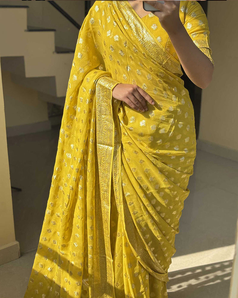 Yellow Color Pure Viscose Georgette Saree
