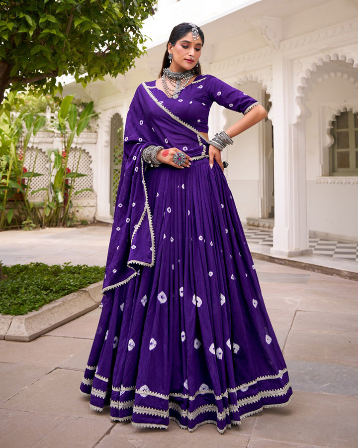 Purple Color Pure Chanderi Bandhej Print Lehenga Choli