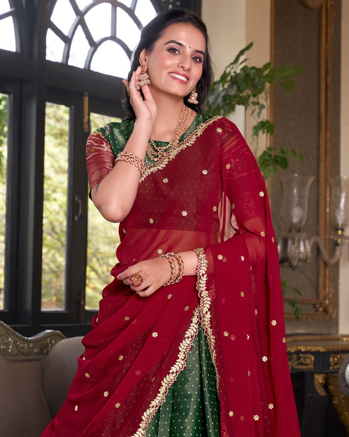 Designer Green Color Kanchipuram Lehenga Choli With Dupatta