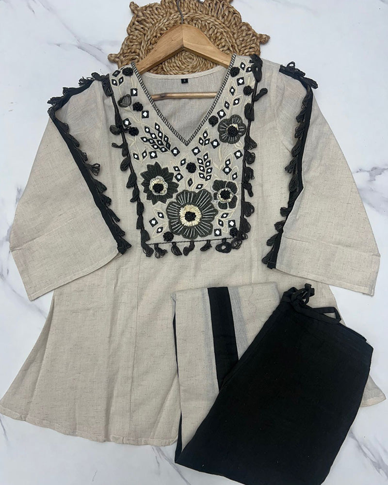 Off-White Color Khadi Cotton Co-Ord Set