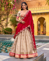 Off White Color Slub Kota Paithani Silk Lehenga Choli