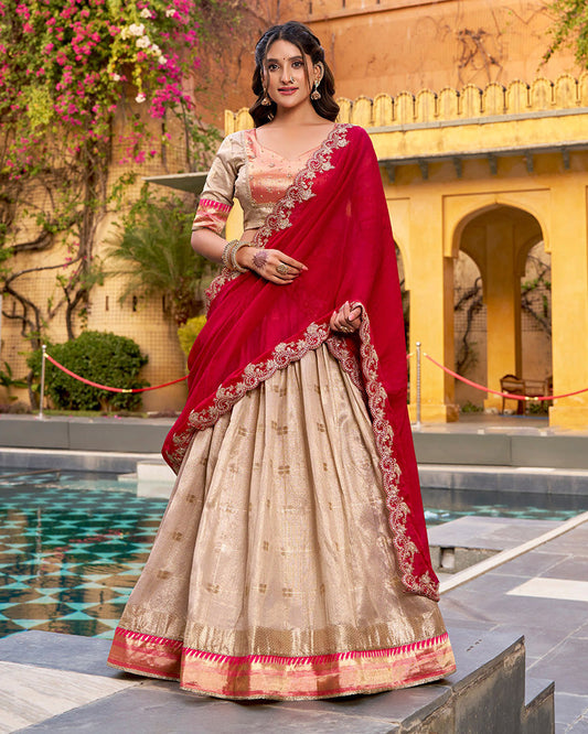 Off White Color Slub Kota Paithani Silk Lehenga Choli