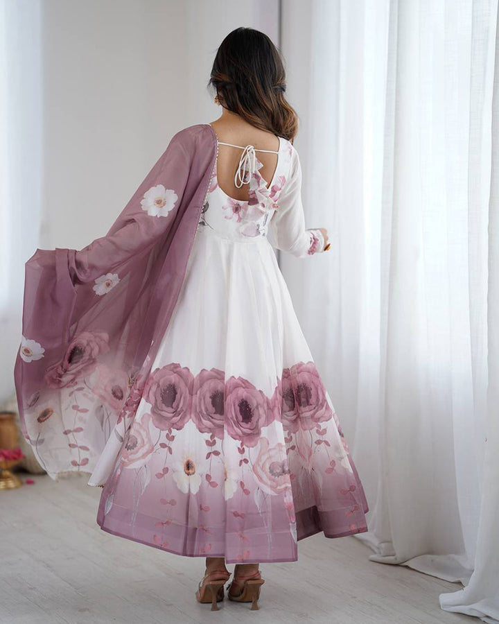 Onion Pink Color Organza Silk Three Piece Anarkali Suit