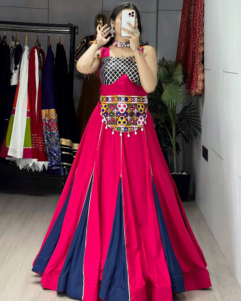 Traditional Pink Navy Blue Multi Color Navratri Lehenga Choli