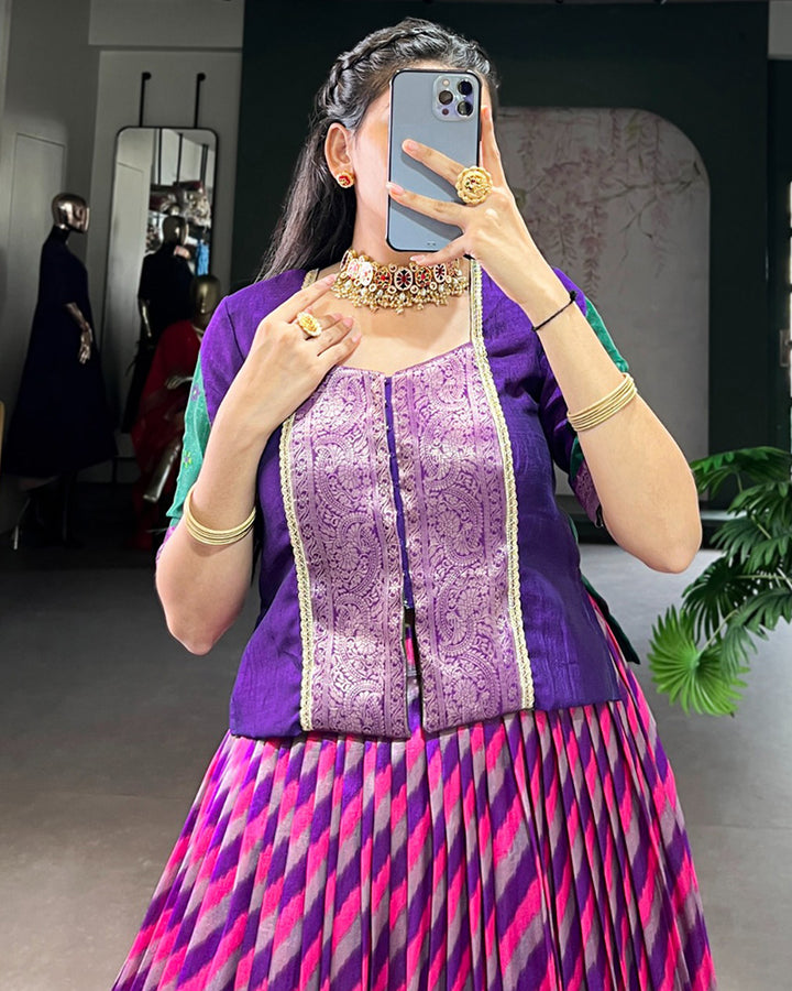 Purple Color Tasar Silk Printed Zari Weaving Lehenga Choli