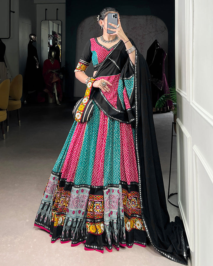 Sky And Pink Color Traditional Rayon Navratri Lehenga Choli