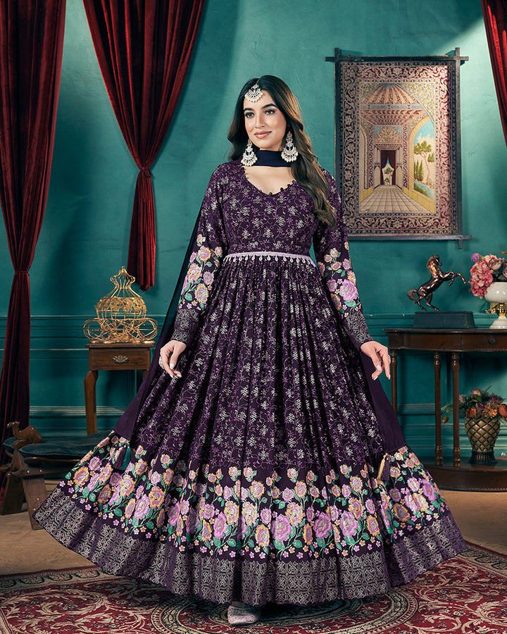 Beautiful Purple Color Georgette Gown With Dupatta