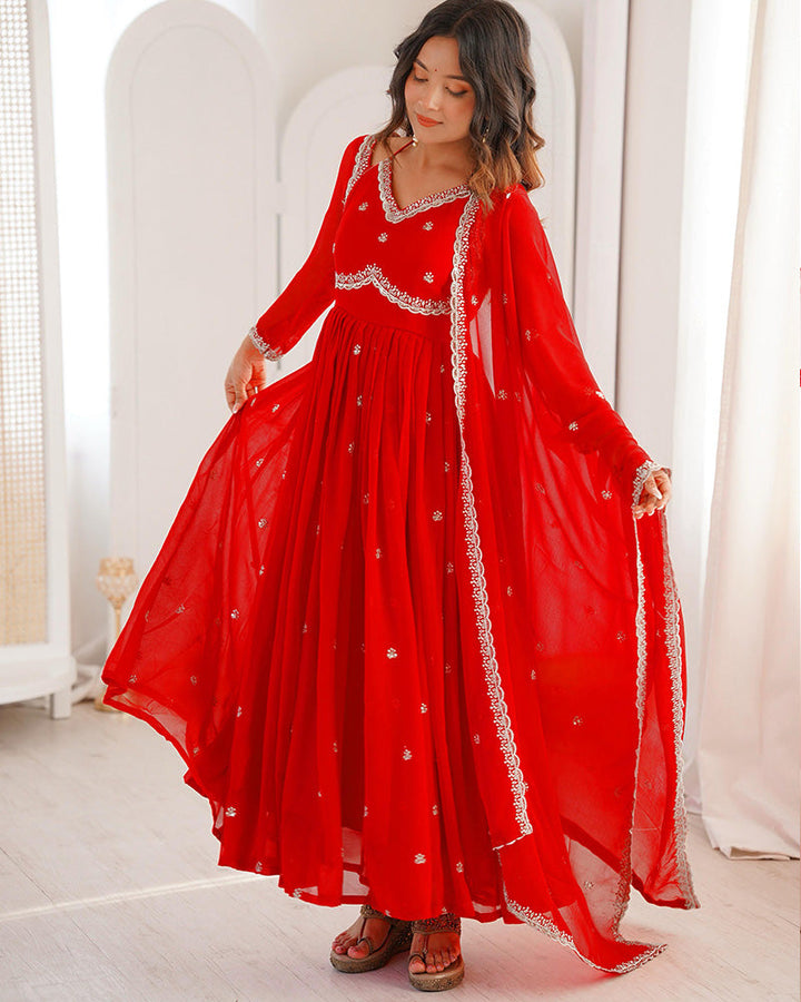 Red Color Georgette Sequence Embroidered Anarkali Suit