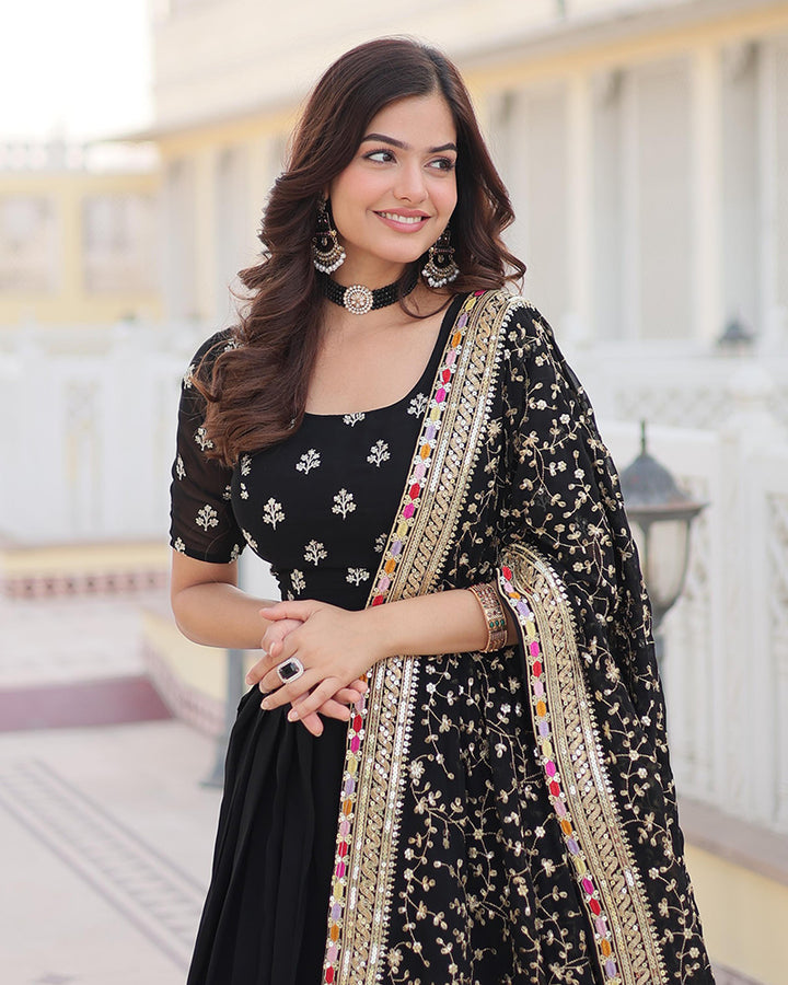 Wedding Wear Black Color Georgette Embroidery Lehenga Choli