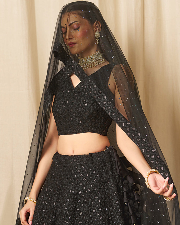 Designer black Color Georgette Embroidered Lehenga Choli
