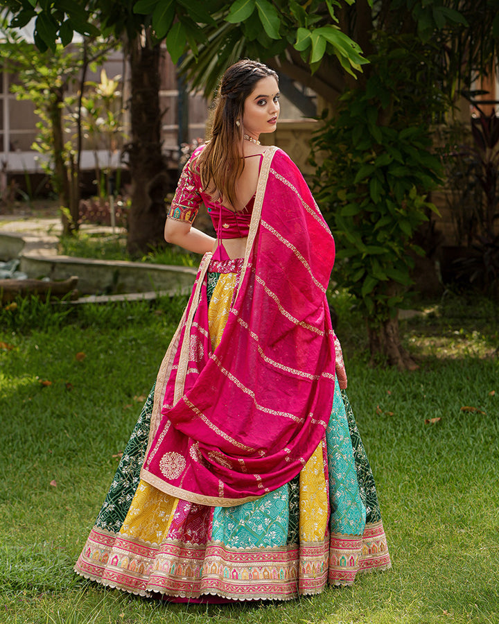 Multi Color Satin Silk Sequence Embroidery Lehenga Choli