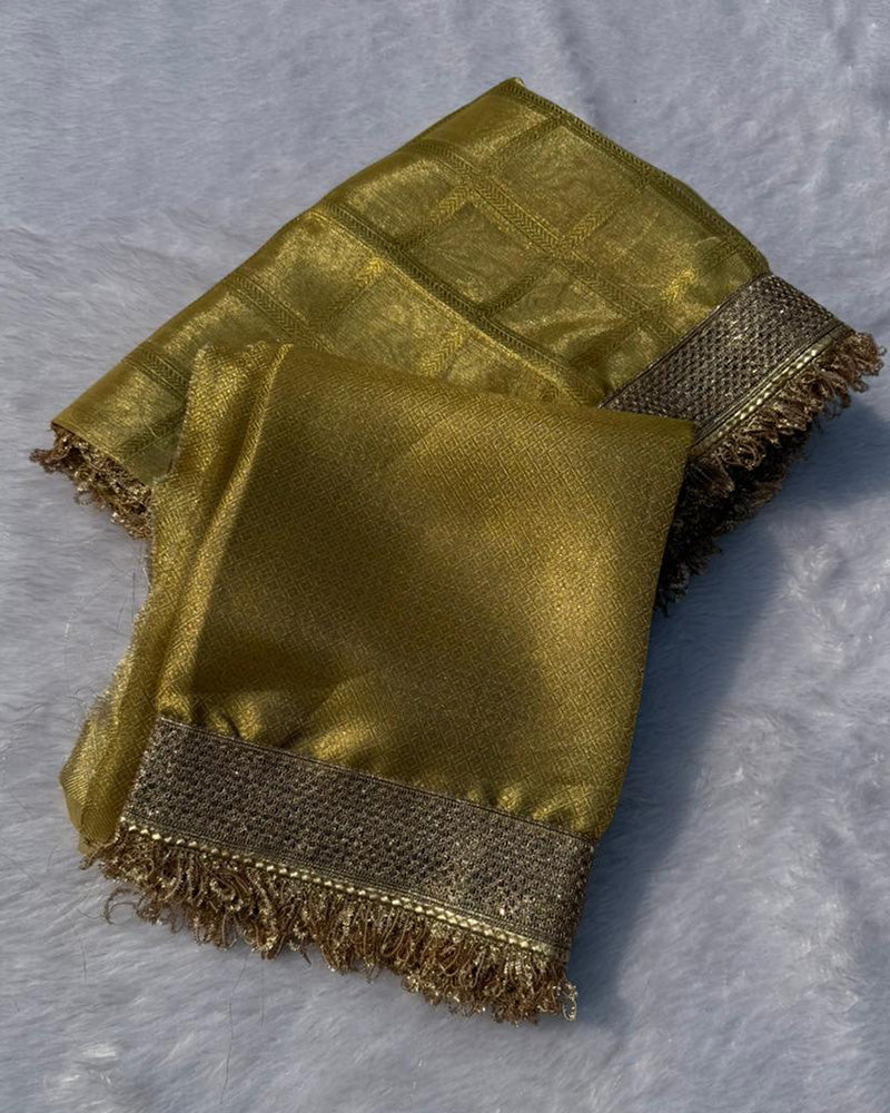 Golden Color Banarasi Gharchola Tissue Silk Saree