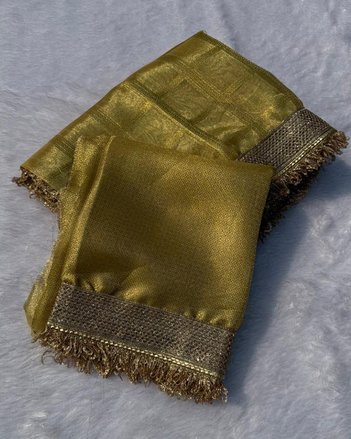 Golden Color Banarasi Gharchola Tissue Silk Saree