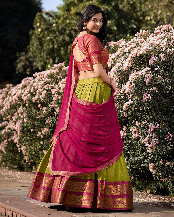 Pista Color Kanchipuram Silk Designer Half Saree