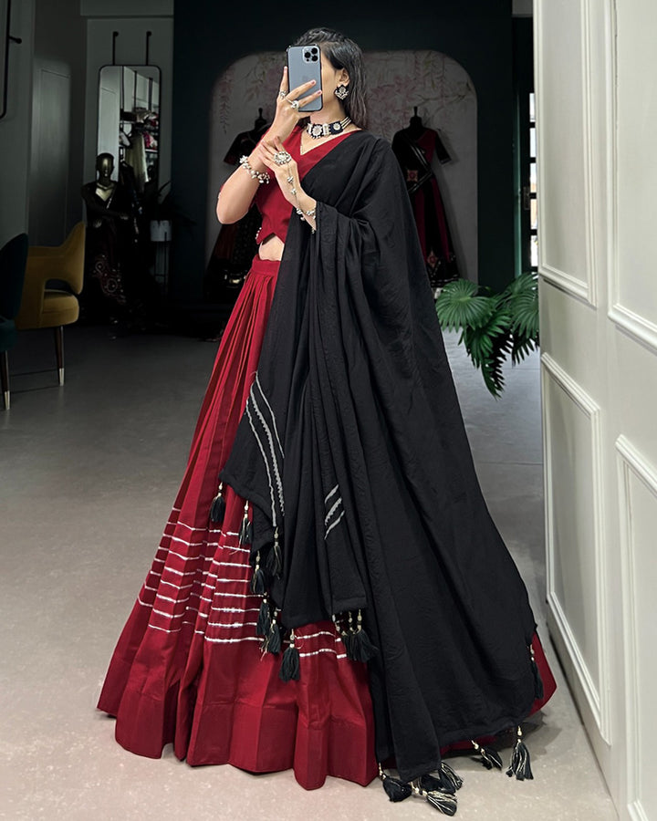 Maroon Color Viscose Chanderi Plain Navratri lehenga Choli