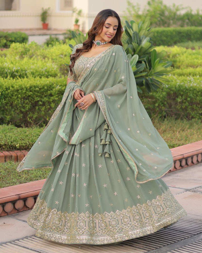 Mint Green Color Georgette Sequence Embroidery Lehenga Choli