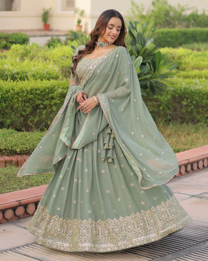Mint Green Color Georgette Sequence Embroidery Lehenga Choli
