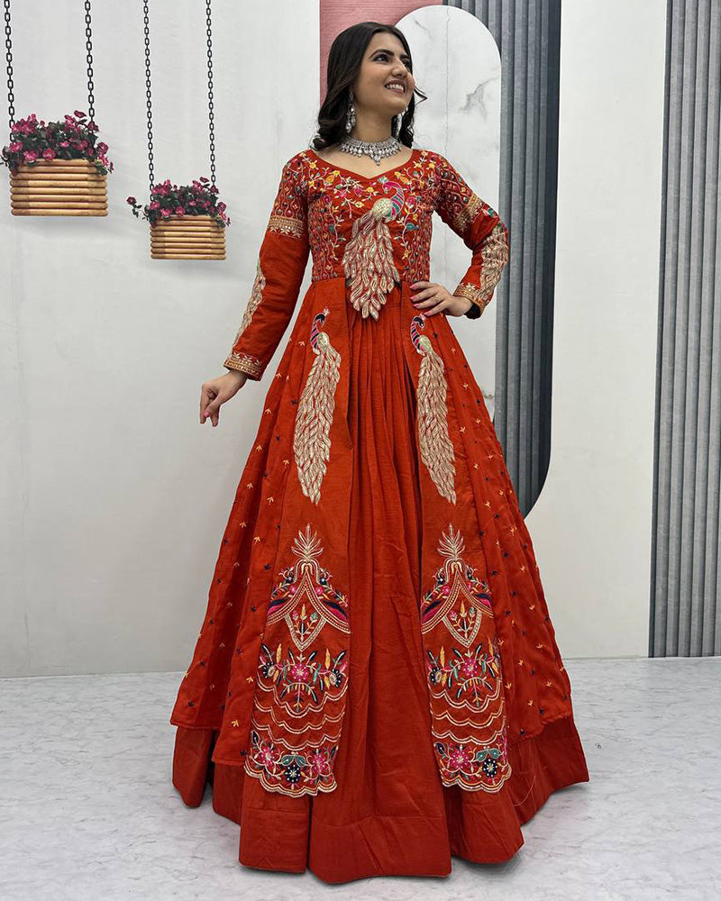 Peacock Vichitra Silk Sequence Embroidered lehenga Choli