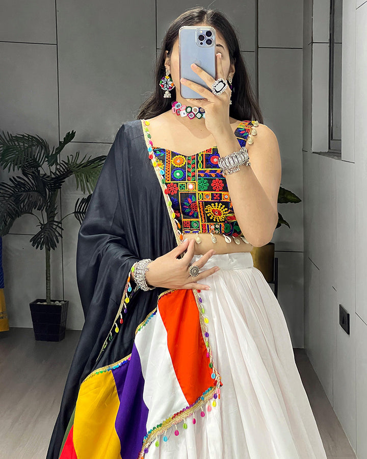 8 Multi Color Designer Pure Rayon Cotton Gamthi Work Navratri Lehenga Choli