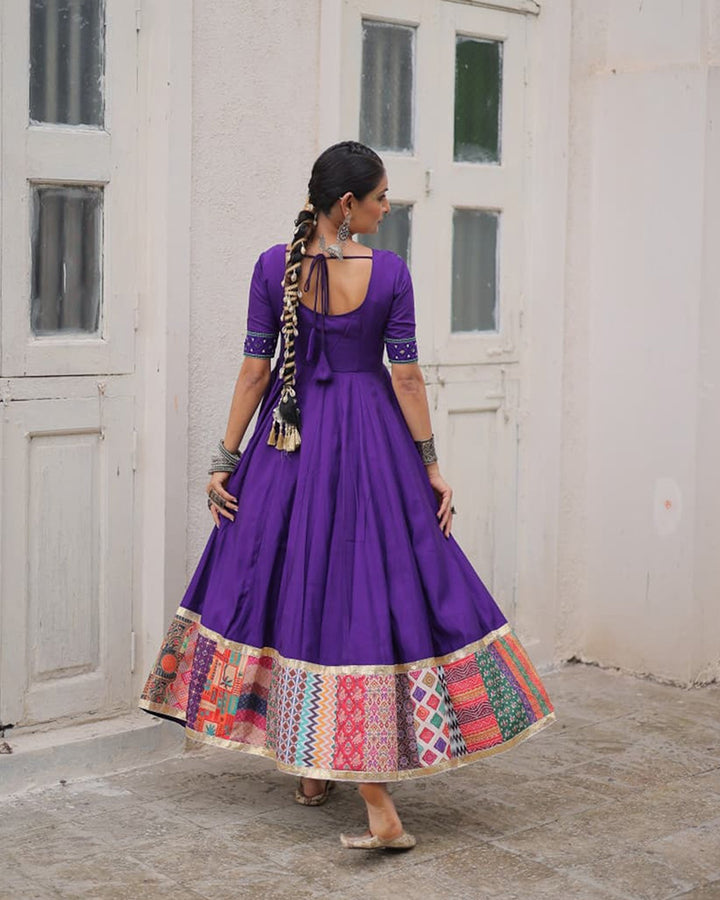 Vibrant Purple Color Ethnic Gamthi Work Navratri Gown