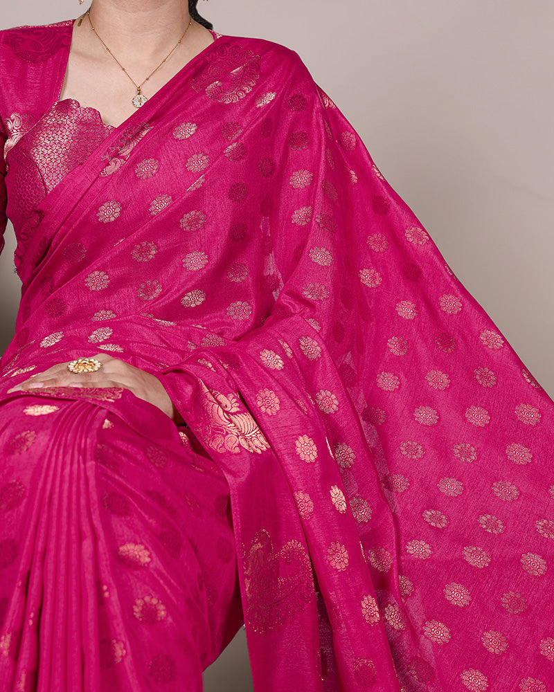 Pink Color Roop Silk Zari Weaving Saree