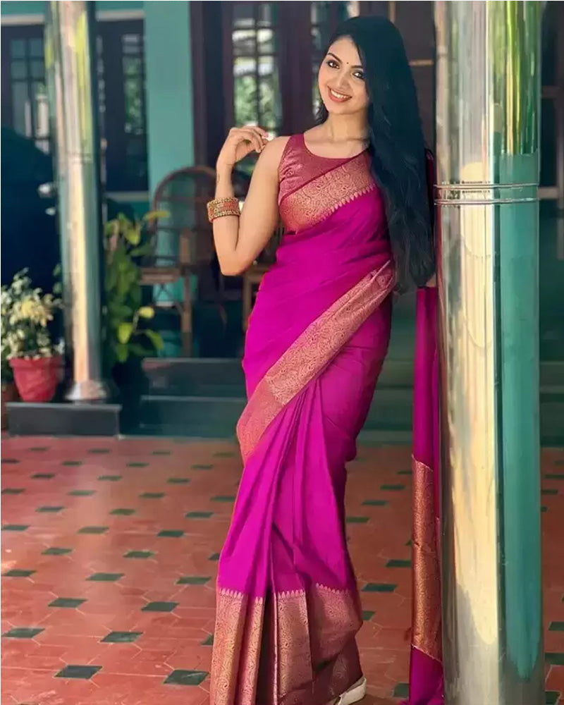 Designer Rani Pink Color Banarasi Silk Saree