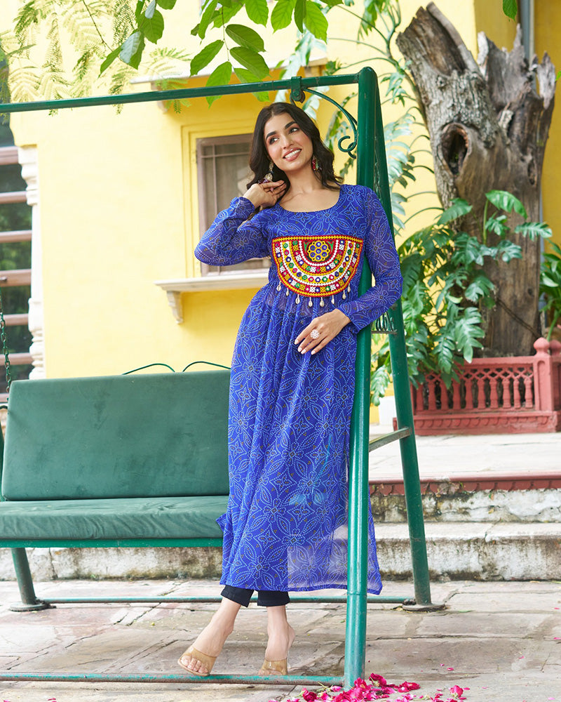 Elegant Blue Georgette Bandhani Print Kurti