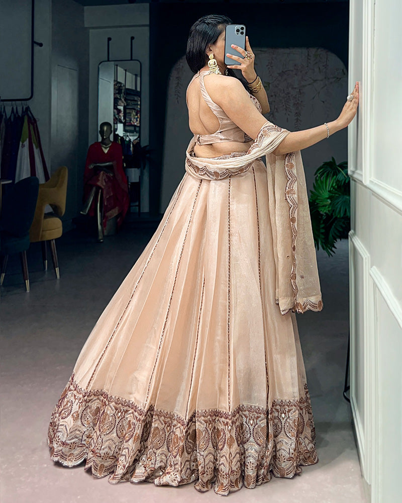 Cream Color Spider Crush Embroidered Lehenga Choli