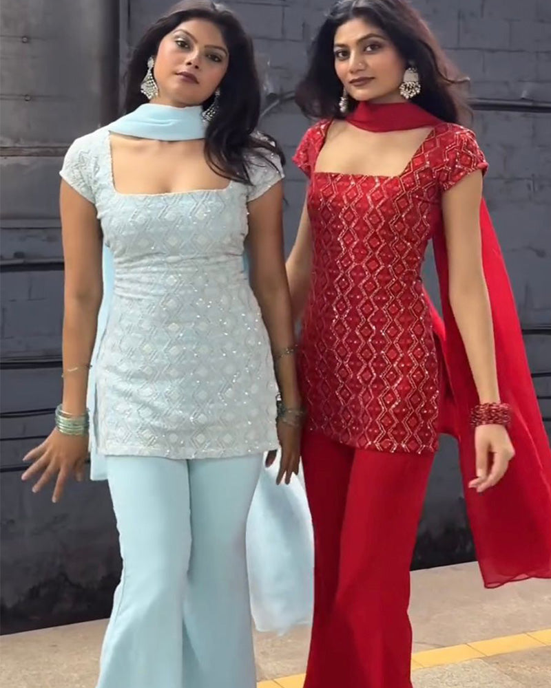 3 Color Faux Georgette Three Piece Kurti Suit