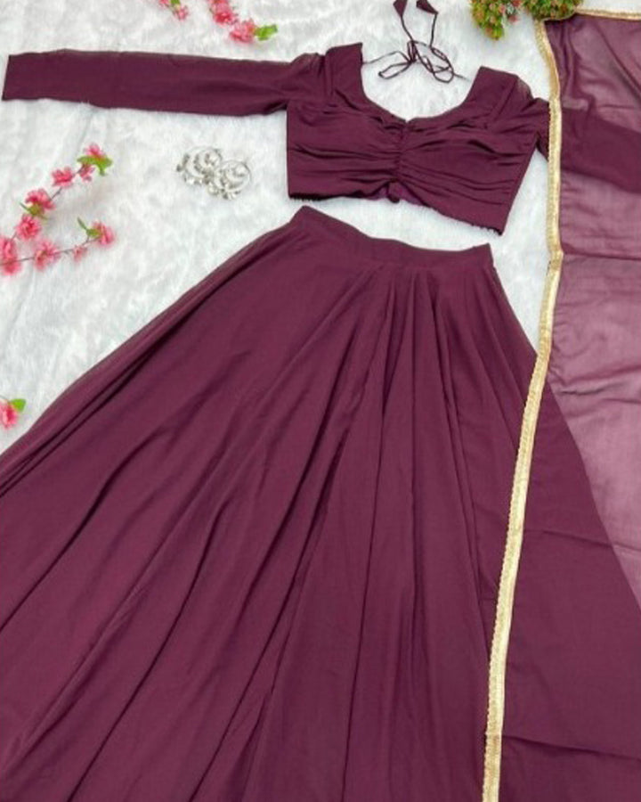 Full Flairy Full Stitched Wine Designer Georgette Lehenga Choli