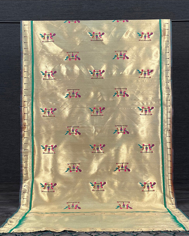 Green Jacquard(Pathani) Dupatta Weaving Zari Work with Tassels