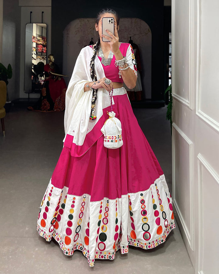 Pink Designer Pure Cotton Original Mirror Work Lehenga Choli