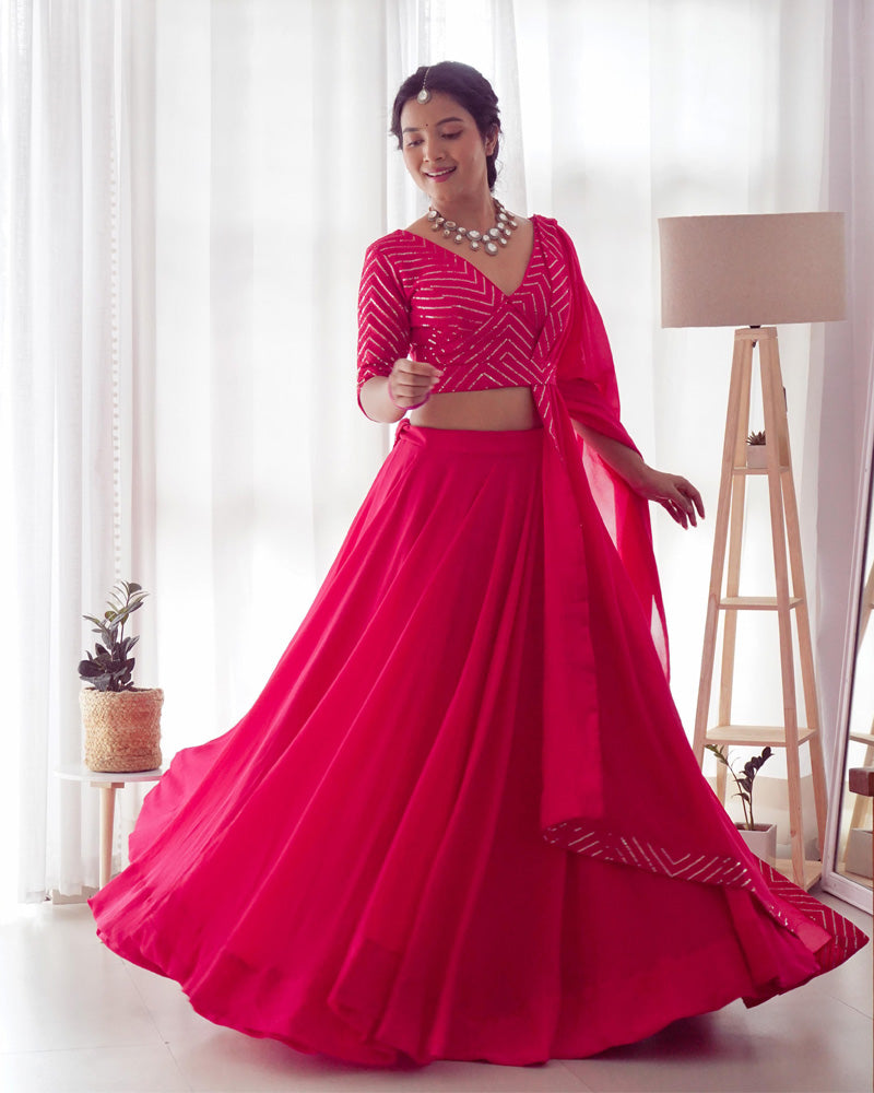 Pink Color Pure Soft Georgette Lehenga Choli With Embroidery Fancy Designer Blouse