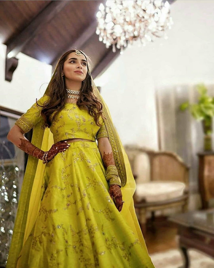 Neon Alia Bhatt Bridal Lehenga Choli