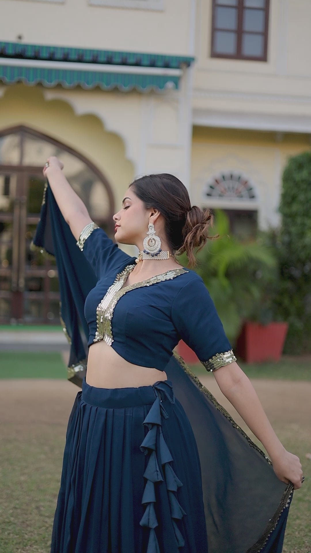 Wedding Wear Rama Color Georgette Embroidery Lehenga Choli