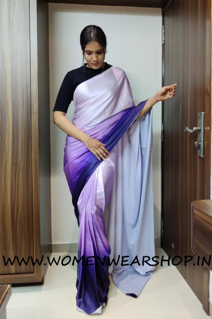 Padding Neon Purple Satin Silk Ready To Wear Saree