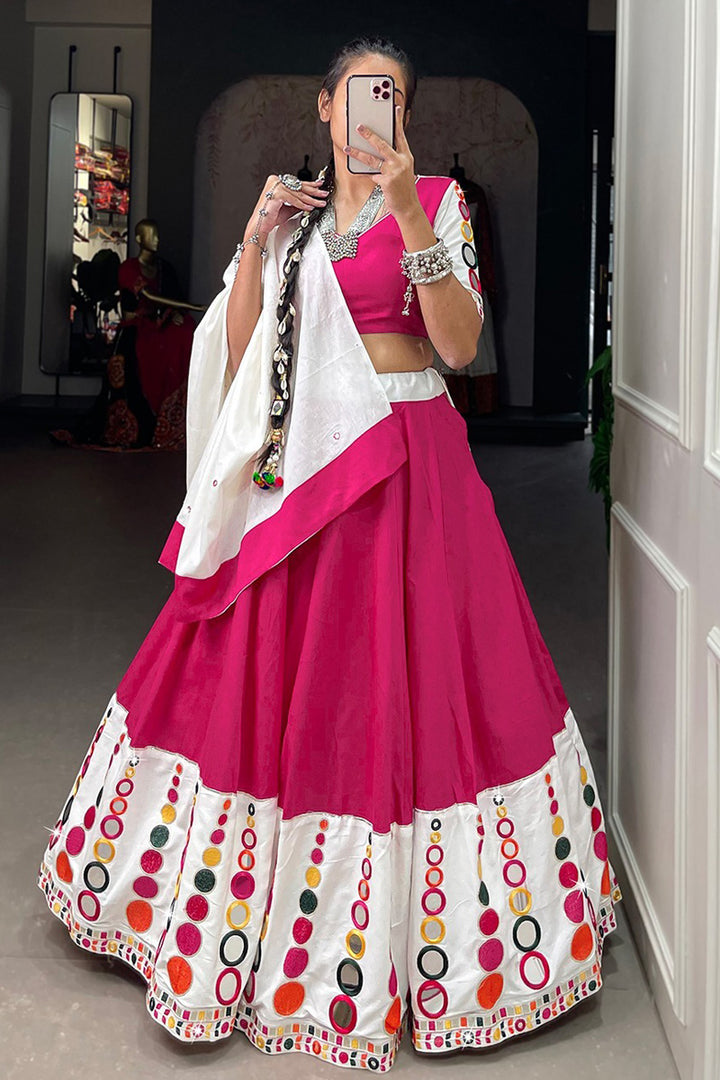 Pink Designer Pure Cotton Original Mirror Work Lehenga Choli